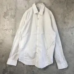 B1165古着　シャツ　長袖　白　グレー　銀糸　90s Y2K