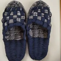 布草履スリッパ ネイビーとグレーのチェック