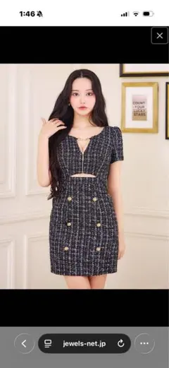 JEWELS ドレス ツイード 黒 セットアップ風 ゴールドボタン 新品タグ付き