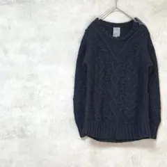 ジースター　モヘヤ　ウール　ニット　長袖　ネイビー　鍵編み　セーター　秋冬　S