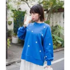 【WEGO】ブルー 花柄刺繍 スウェット トレーナー