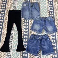 キッズ デニムスカート ショートパンツ レギンス 4点セット まとめ売り