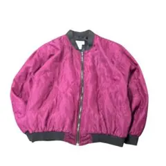 80s シルクジャケット 無地　ブルゾン　おじコーデ　古着　ボルドー　8La