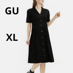 【美品】ジーユー　XL 2wayボタンワンピース ブラック　半袖　シャツワンピ