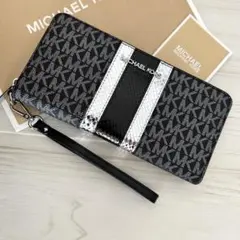 ★新品 MICHAEL KORS長財布 パイソン ブラック 長財布 シグネチャー