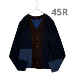 45R 切り替え 圧縮 ウール カーディガン ロゴ刺繍