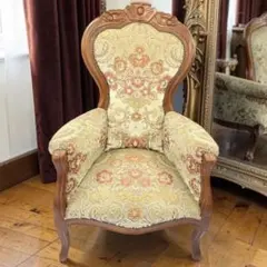 GY0601 ロココ様式一人掛けソファ 金華山織 イタリア アンティーク家具