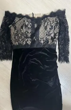 DAZZY オフショルダー 黒 レース ベルベット ドレス Mサイズ