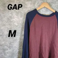 ギャップ　GAP ラグラン　ニット セーター　メンズ M ネイビー ボルドーのサムネイル