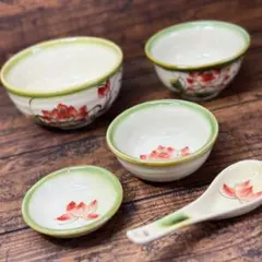 新品 ベトナム バッチャン焼き 蓮柄 5点セットのサムネイル