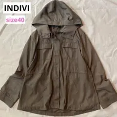 INDIVI フード取り外し可能 マウンテンパーカー ブルゾン カーキ 40