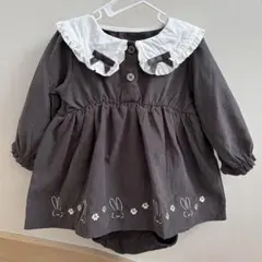 ベビー服　うさぎ刺繍　ワンピース　ロンパース