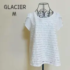 【着用回数少】GLACIER 半袖 カットソー　M　花柄　レース　袖シフォン　白