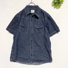 ゲットー【L】半袖ダンガリーシャツ デニム 薄手Gジャン 羽織り 古着 綿100