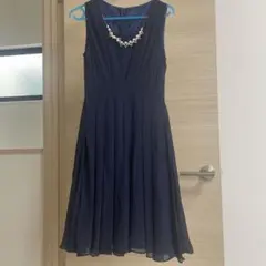 ネイビー フレアドレス パールネックレス付き