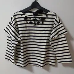 ローズティアラ 7分袖ボーダー ビジュー付き カットソー