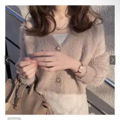 ショート丈パールボタンシャギーニットカーディガン[kzl 14a]