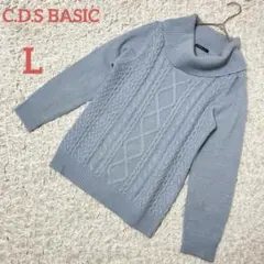 C.D.S BASIC （L）ケーブルニットタートルネックセーター　水色のサムネイル