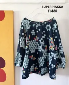 SUPER HAKKA コットンリネン ドット タック フレア シャツ ブラウス 