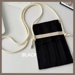 スマホ ポシェット　バイカラー　ブラック　韓国　トレンド　折り畳み
