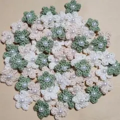【お得セット】花モチーフ60枚(5枚花びら半円パール付)3色(ピスタチオ)