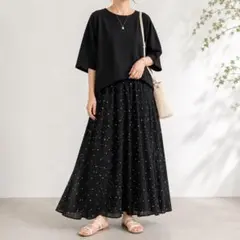 美品 かぐれ 小花ドロストプルオーバー （BLACK） 定価税込15,400円 