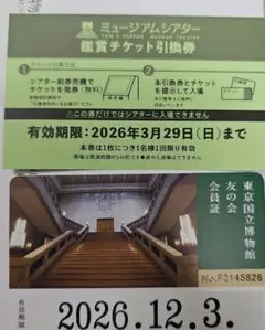 東京国立博物館 友の会　会員証　ミュージアムシアターチケット　付