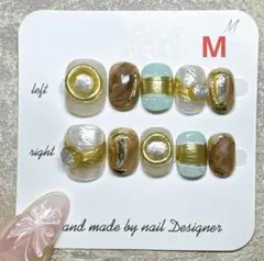 E051 Mサイズ　ハンドメイド　ネイルチップ　　ベリーショート