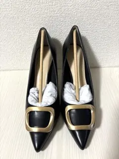 【新品未使用】RANDAブラック23cm スクエアモチーフヒールパンプス