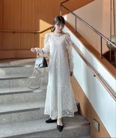 hinari フラワー刺繍チュールレースワンピース　オケージョンドレス