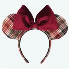 ディズニー 赤 チェック カチューシャ ベロア スパンコール