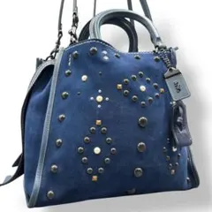 美品 コーチ ローグ ショルダーバッグ 2way 20315 スタッズ 水色