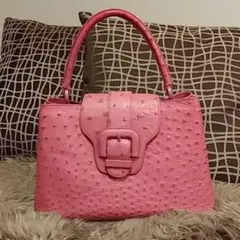 オーストリッチ　ピンク　フルポイント　ハンドバッグ