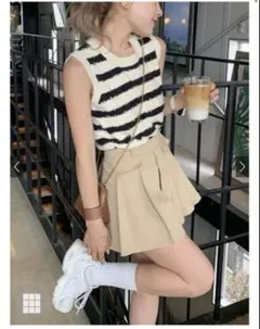 ボーダー柄ノースリーブニットベスト[ab137h]