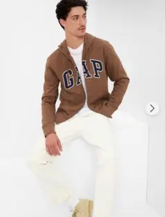 【美品】GAP ロゴ ジップアップパーカー ブラウン