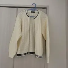 SHIPS アイボリー レース編みカーディガン