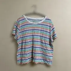 ストライプ Tシャツ PXL レインボー柄　カジュアル　カットソー　美品