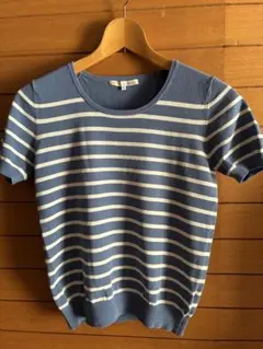 半袖ニット　青と白のストライプのサムネイル