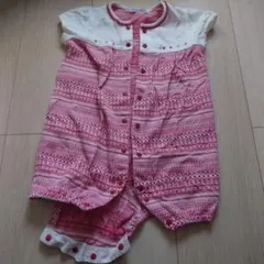 familiar ピンク ストライプロンパース 80