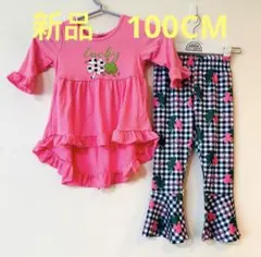 新品　フリル付きピンクワンピーススタイルTシャツとパンツセット 100cm