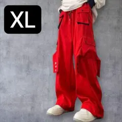 XL レッド カーゴパンツ ワイドシルエット オーバーサイズ　ストリート 韓国