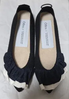 新品 Offen オッフェン フリル付き黒フラットシューズ 36 - メルカリ