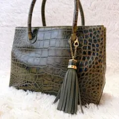 美品✨ DAKS クロコ型押し ハンドバッグ レザー タッセル付
