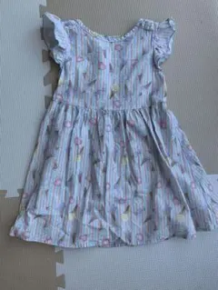 120 水色 アイスクリーム柄 ノースリーブワンピ ストライプ 女児 子ども 夏