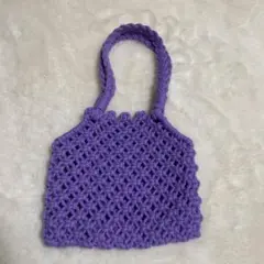 紫の編み物トートバッグ