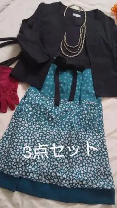 【3点セット】 ワンピース&ノーカラージャケット&ネックレス