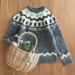 ノーブランド 求心柄 ニット セーター 香港製 フェアアイル柄 ヴィンテージ L