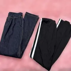 キッズ レギンス 2点セット デニム風 ブラックライン