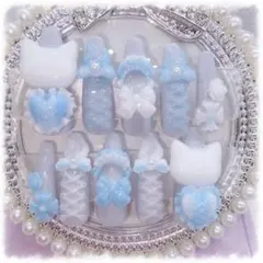 ♡現品 水色 量産型 ネイルチップ 量産型 地雷系 平成女児 ゆめかわ 姫系