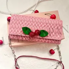 なかなか綺麗♡miumiu ミュウミュウチェリー柄折財布 MIUMIU ミュウミュウ チェリー柄 二つ折財布 5MV204 ベージュ